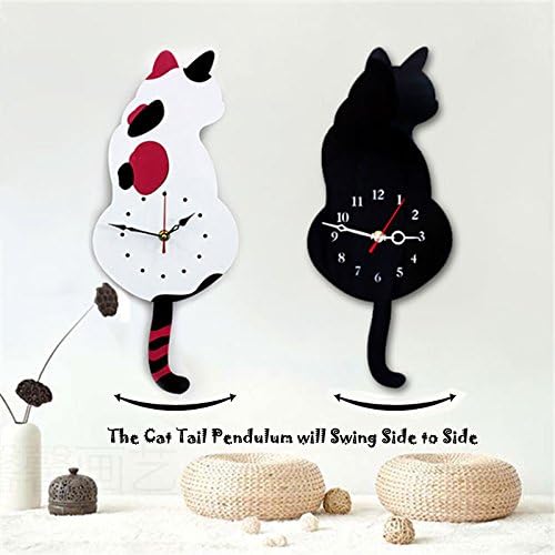 Wall Clock Creative DIY Cat Acrylic Wall Clock with Swing Tail Pendulum for Living Room Bedroom Kitchen Home Décor - Battery Not Included (42CM x 18CM) Black