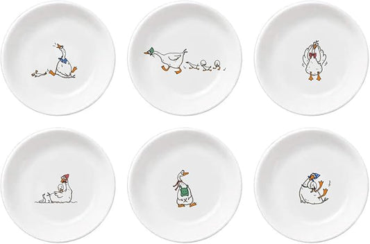 Super Cute Cartoon Animal Pattern Ceramic Sauce/Seasoning/Sushi Soy Dipping Bowl/Appetizer Plates/ Serving Dish Set (6)-Goose