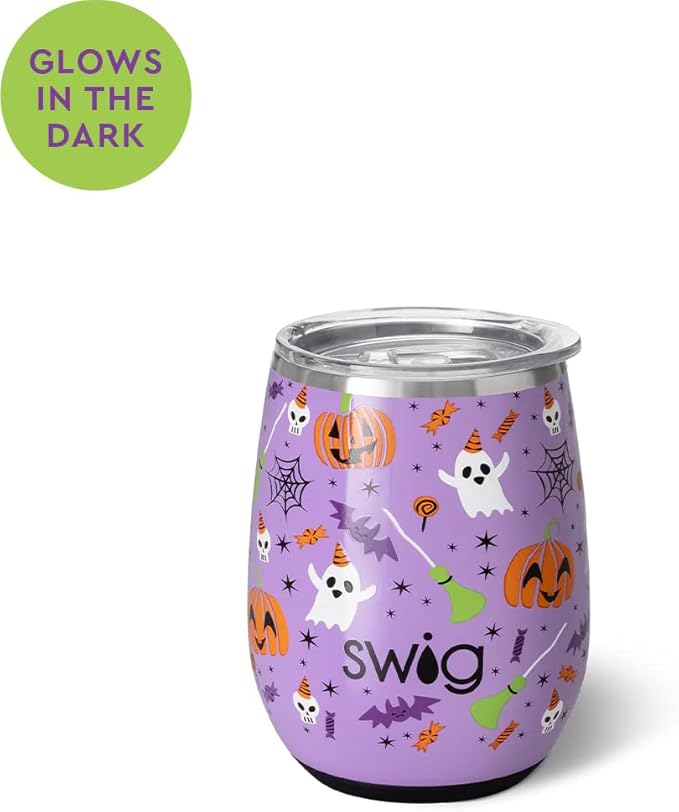 Swig Life 14oz Insulated Wine Tumbler with Lid | Discontinued Prints | Dishwasher Safe, Holds 2 Glasses, Stainless Steel Outdoor Wine Glass (Hocus Pocus)