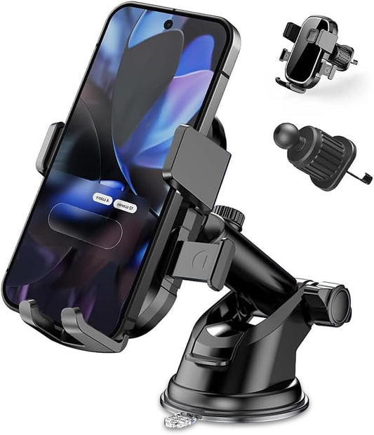 Upgraded 3-in-1 Phone Holders for Your Car, Heavy-Duty Car Phone Mount for Dashboard, Windshield & Vent, Universal Cell Phone Holder for iPhone & Android