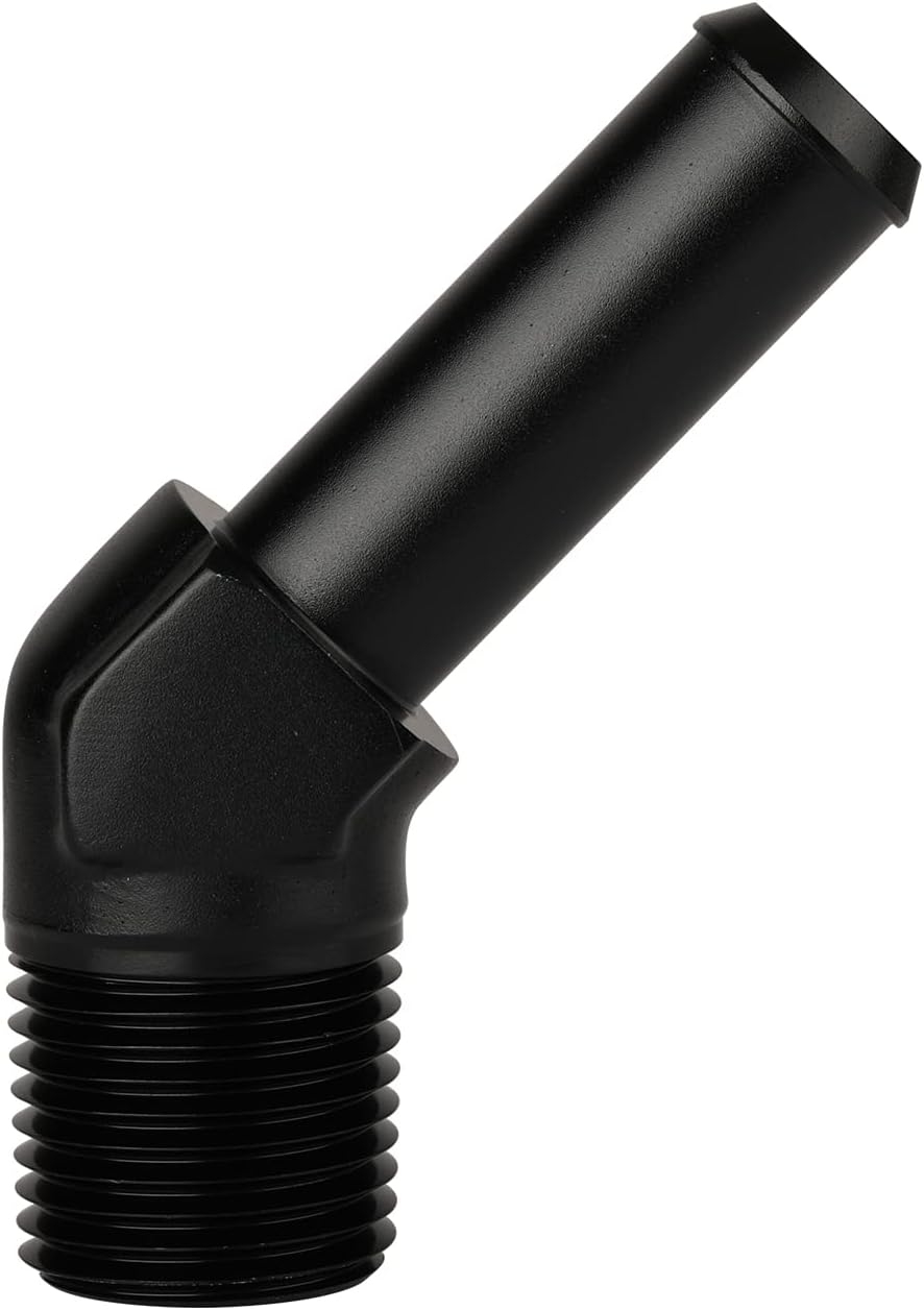 1/2 NPT Male to 5/8" Hose Barb Fitting Adapter 45 Degree Elbow Aluminum Black
