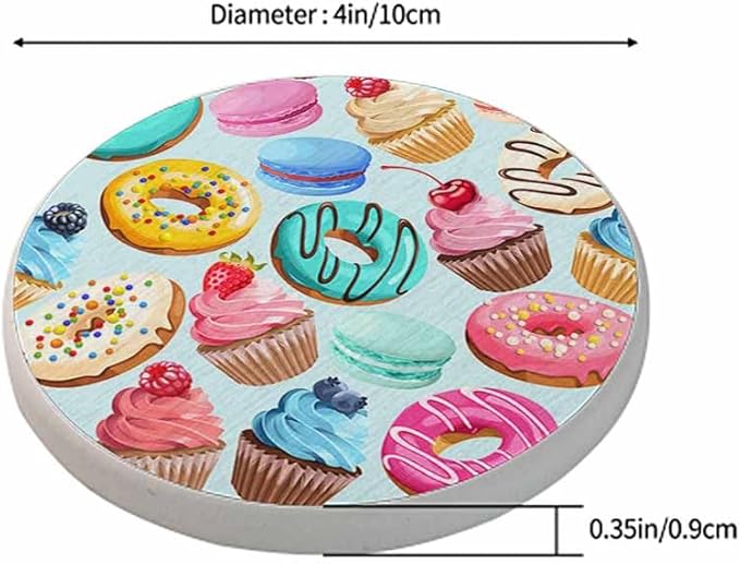 Sweets Cupcake Donut Coasters Cake Macaron Cream Bake Chocolate Ornament Absorbent Drink Coaster Set of 2 Unique Beer Beverage Coasters for Coffee Table Cup Bar Coasters Cute Cork Ceramic Coasters