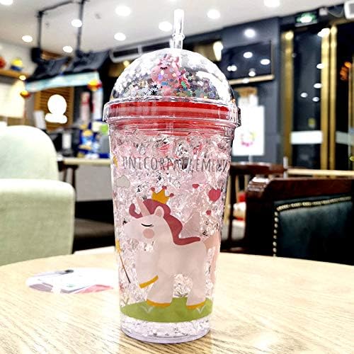 UUnicorn Cup with Straw Kids Travel Tumbler Watter Bottle Plastic Cup for Party Gift Ice Coffee Mug (blue unicorn2, 6.5 * 20cm)