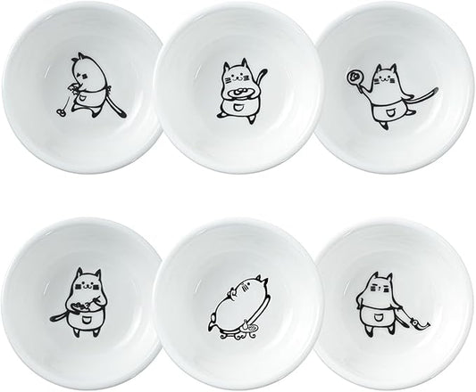 Super Cute Chef Cat Ceramic Sauce Dish/Seasoning Dish/Sushi Soy Dipping Bowl/Appetizer Plates/Serving Dish for Kitchen Home(Set of 6)
