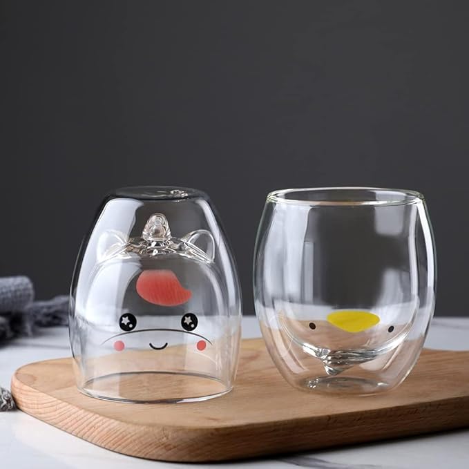 Unicorn Mug Cute Mugs Glass Double Wall Insulated Glass Espresso Cup, Coffee Cup, Tea Cup, Milk Cup, Kawaii Gifts, for women girls friends, Christmas Birthday (Unicorn)