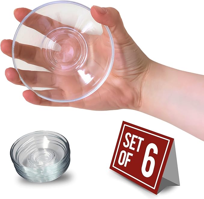 Ums Round Turkish Small Glass Plates Set, 4 Inch - 6 Pieces Round Glass Saucers Set for Coffee, Tea, Snack, Sauce and Appetizer