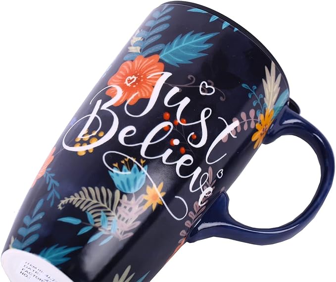 Topadorn Ceramic Mug with Lid and Handle,17oz. Tall Coffee Cup for Home,Party and Birthday,Just Believe