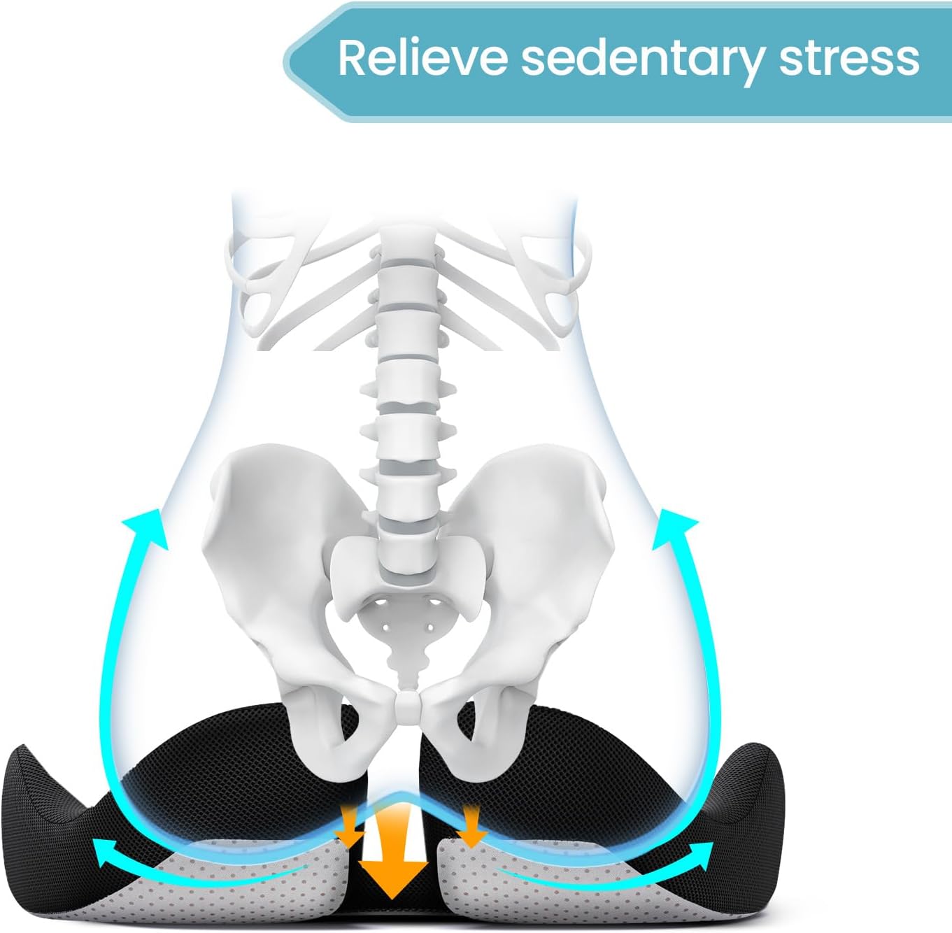 Extra Large Memory Seat Cushion for Office Chair Pressure Relief Sciatica & Tailbone Pain Relief Memory Foam Firm Coccyx Pad for Long Sitting, for Office Chair, Gaming Chair and Car Seat, Black