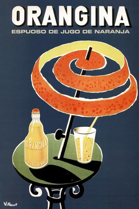Bernard Villemot Orangina Vintage Orange Drink Advertising Ad Orange Peel Umbrella Cool Wall Art Print Poster 16x24