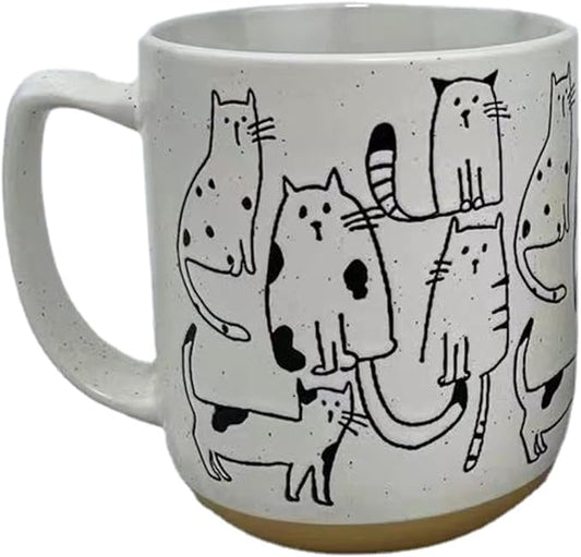 White-Grey Cartoon Cats Ceramic Mug with Handle Coffee Mug 550ml/18.6oz. Cute Funny Novelty Vintage Gift Hand Painted