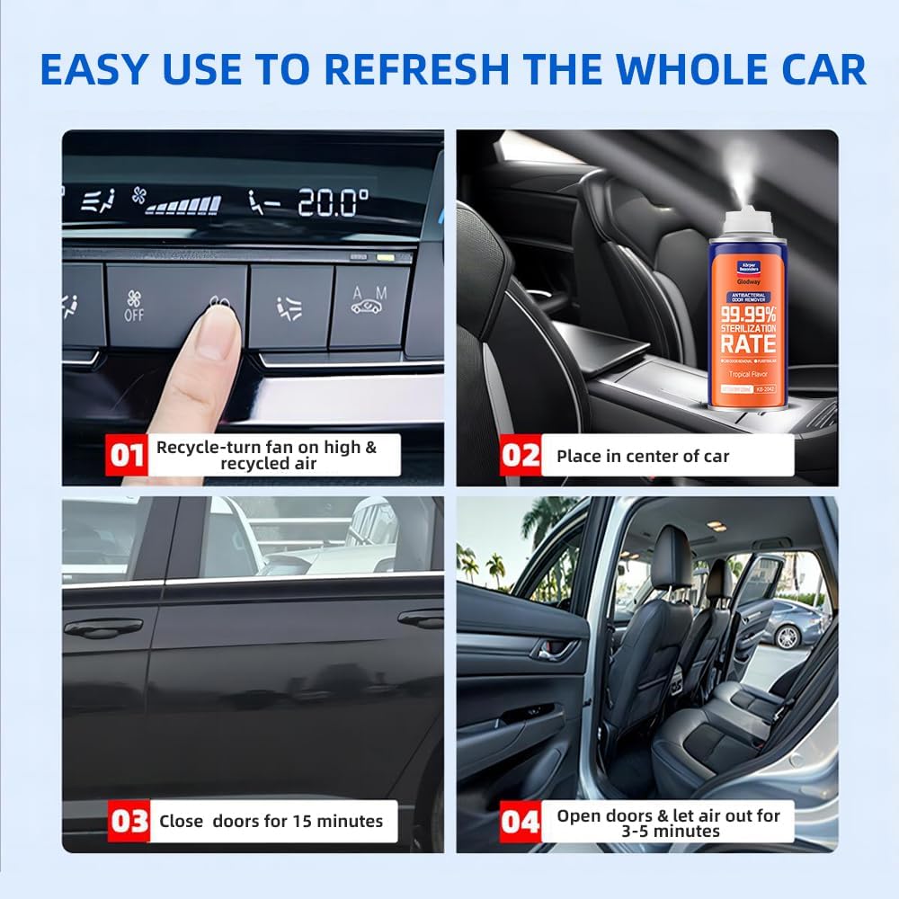 Glodway Whole Car Air Refresher,Odor Eliminator Remover Spray For Car,Tropical Flavor Strong Freshener With Odour Eliminator Technology,Long-Lasting Scent,6 Ounce(Pack of 3)
