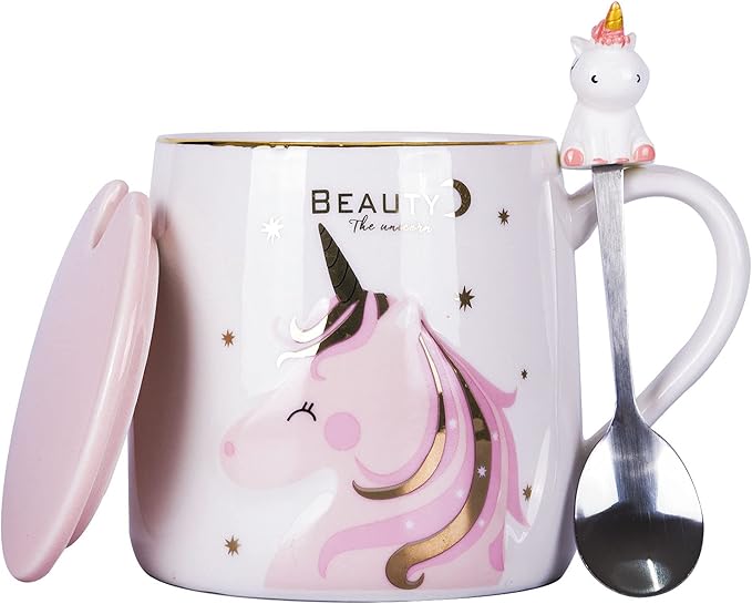 VanEnjoy Ceramic Unicorn Coffee Mug Tea Cup with Spoon,Lunar Pattern 13oz(380ml)