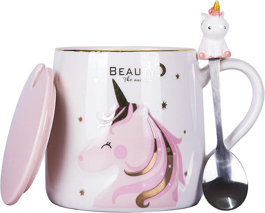 VanEnjoy Ceramic Unicorn Coffee Mug Tea Cup with Spoon,Lunar Pattern 13oz(380ml)