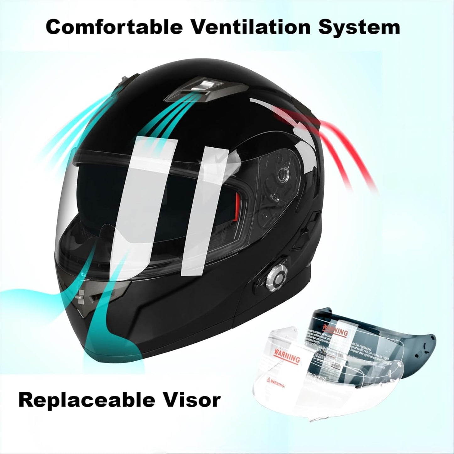 FreedConn BM2-S Bluetooth Motorcycle Helmet, Flip-Up Modular Motorbike Helmet, 500M Connectivity for 2-3 Riders, Voice Dial, Hands-Free Call, MP3, FM, DOT Certified ( X-Large, Gloss Black)