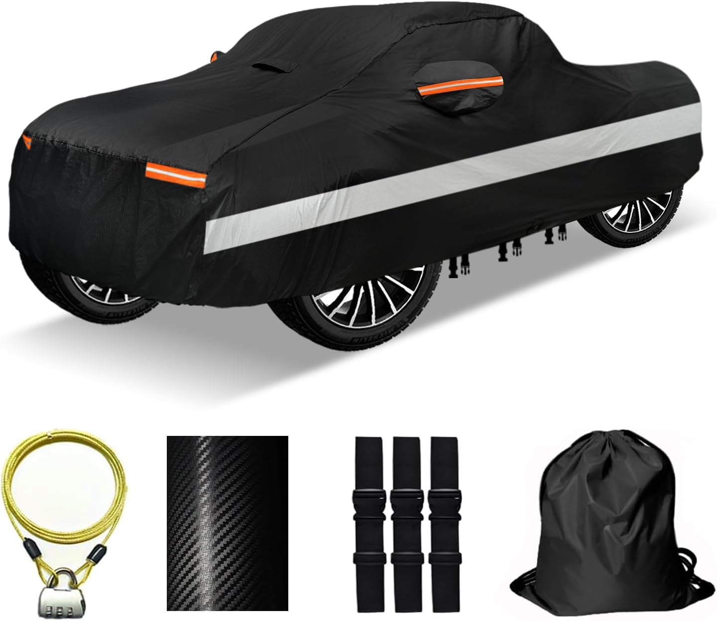 30 Layers Truck Car Cover for Automobiles All Weather Waterproof, Outdoor Snowproof UV Protection Windproof, No Zipper,Heavy Duty Universal Car Covers, (Black, Fit Truck 231"-250")
