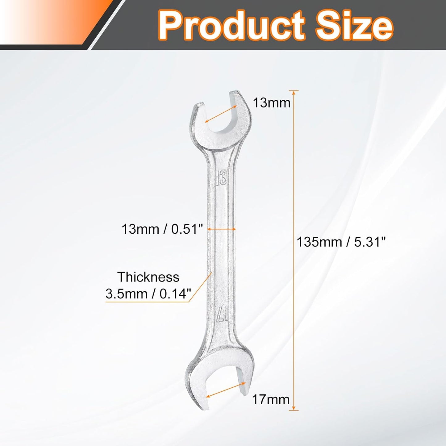 HARFINGTON Double Open End Wrench 13mm x 17mm Metric 15 Degree Offset Angle Small Flat Head Wrench Galvanizing Open Ended Spanner for Automotive Repair Furniture Assembly