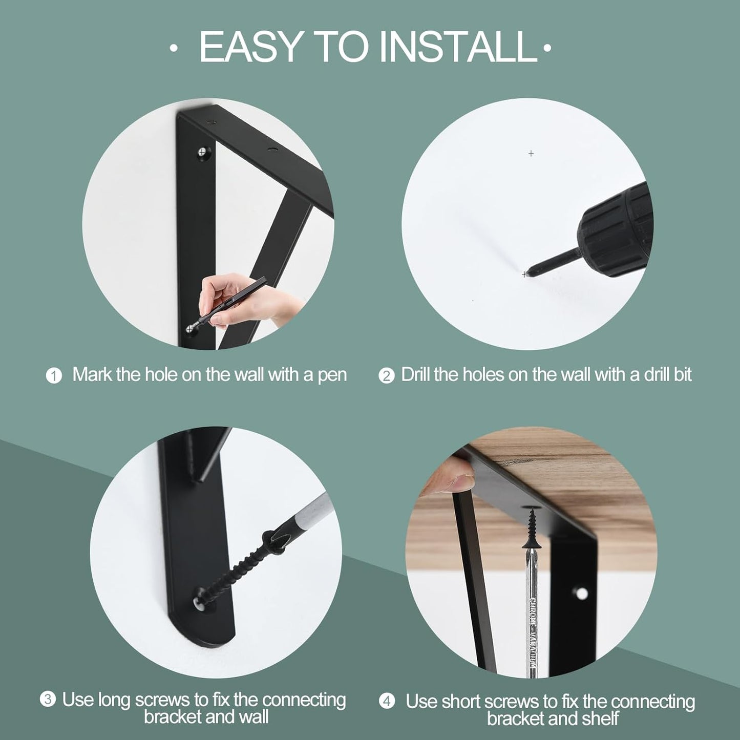 24 Pack L16 x H 10" Black Heavy Duty Shelf Brackets with Screws Metal Shelf Brackets Shelf Support Angle Brackets for Shelves L Brackets Heavy Duty Floating Shelf