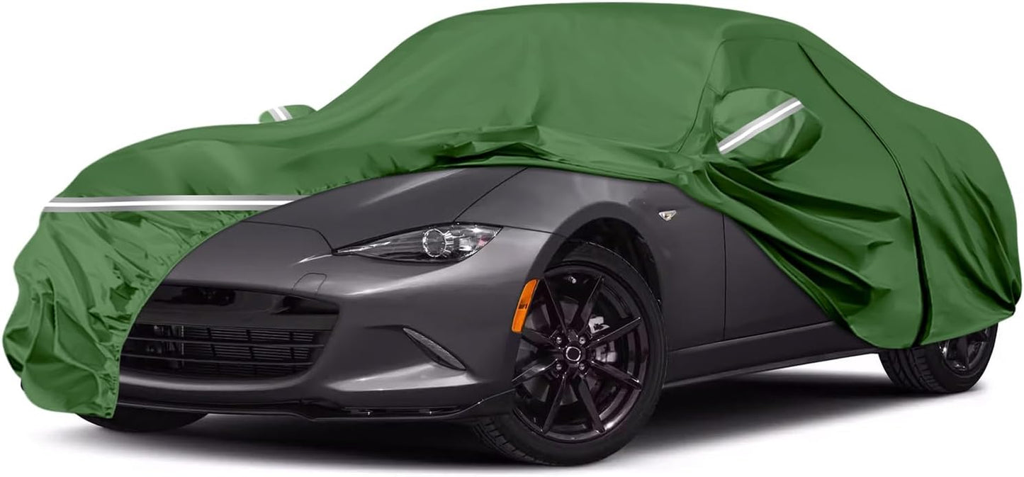 BOSSTONE Car Cover Custom Fit for Mazda MX-5 Miata 1989-2025, Waterproof All Weather for Automobiles Full Exterior Cover Rain Sun Snow Protector with Door Zipper (Green)