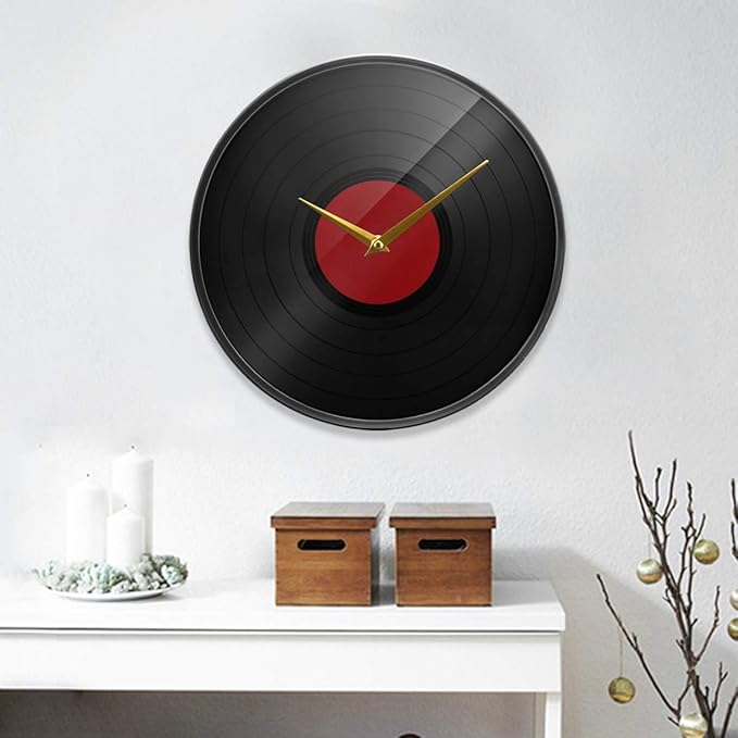 ALAZA Funny Classic Music Record Disco Wall Clock Battery Operated Silent Non Ticking Clocks for Living Room Decor 12 Inch / 9.5 Inch