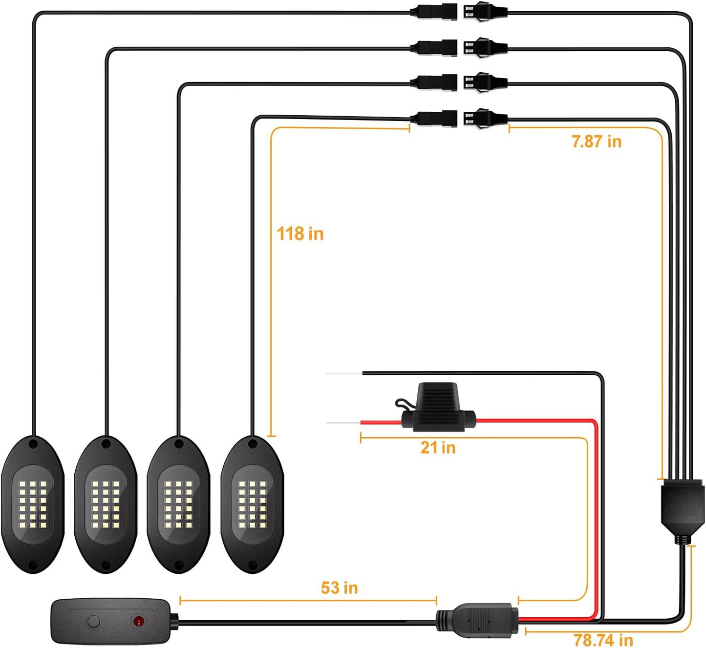 Honalia Pure White Rock Lights 4 Pods, 6000K White LED Rock Lights Kits with Switch