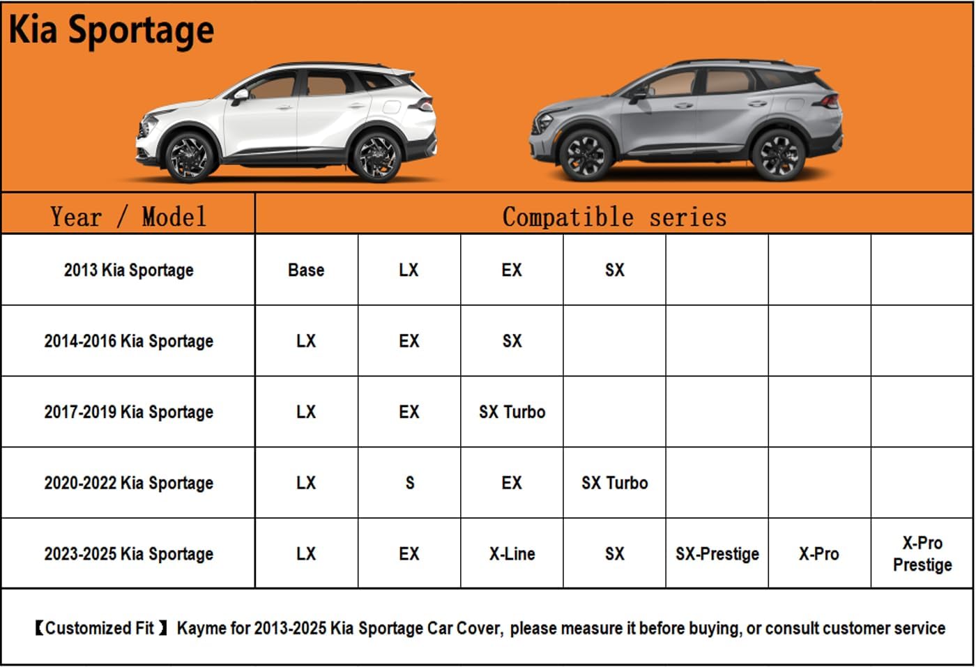 Kayme 6 Layers SUV Car Cover Custom Fit for Kia Sportage（1994-2025） Waterproof All Weather for Automobiles, Outdoor Full Cover Rain Sun UV Protection.Silver