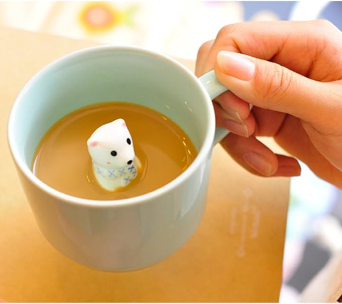ZaH 3D Mug Animal Inside Cup Cartoon Ceramics Figurine Teacup Christmas Birthday Gift for Boys Girls Kids Women Men Coffee Mug (8 oz Rabbit)