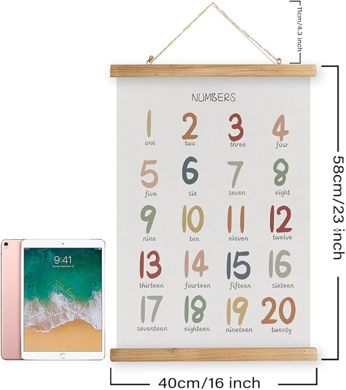 XIAOAIKA Digital table Set 2 Canvas Hanging Poster Wooden Frame Wall Sign Decor Gift for Classroom Nursery Bedroom Playroom Game Room - Ideal for Baby Kids Girls Boys Teens - Perfect Birthday Christmas Gift