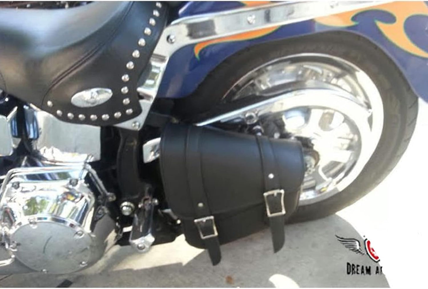 GARGOYLE BELLS Premium Naked Leather Swing Arm Bag For Motorcycle Left Side Solo Bags Saddle Bags For Softails Choppers (Style-1, Black)