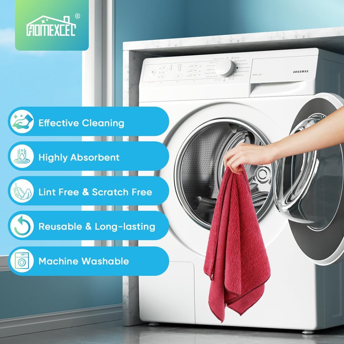 HOMEXCEL Red Microfiber Cleaning Cloth, 12 Pack Premium Microfiber Towels for Cars, Lint Free, Scratch-Free, Highly Absorbent, Reusable Cleaning Rags for Car, Household, Kitchen, Window, 11.5"X11.5"