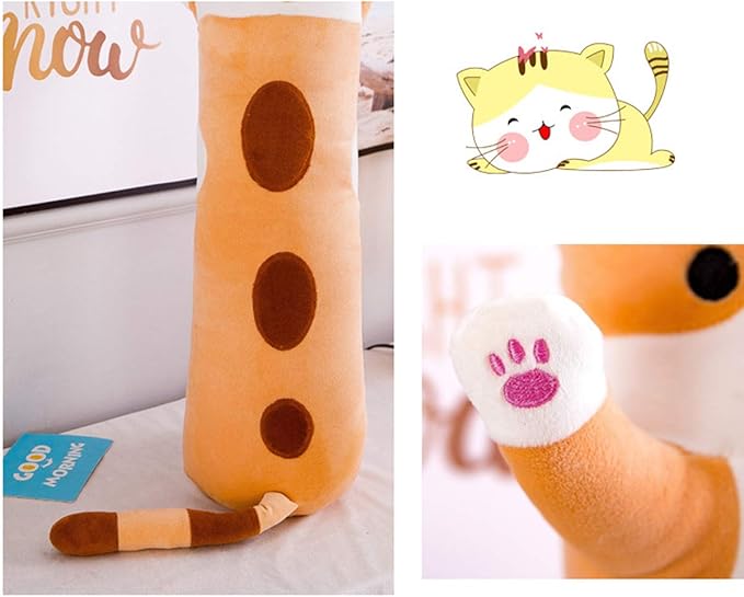 WUYU Lovely Plush Cat Doll Cute Cartoon Soft Stuffed Kitten Pillow Long Throw Sleeping Pillow Doll Toy Gift for Kids Girlfriend Multiple Size (Brown,50cm/19.6in)