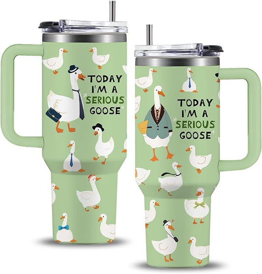 Today I'm A Serious Goose Tumbler Goose Gifts For Gooses Lovers Women Men Funny Animal Duck Coffee Travel Mug with Handle Insulated for Hot and Cold Drink Ice 40oz