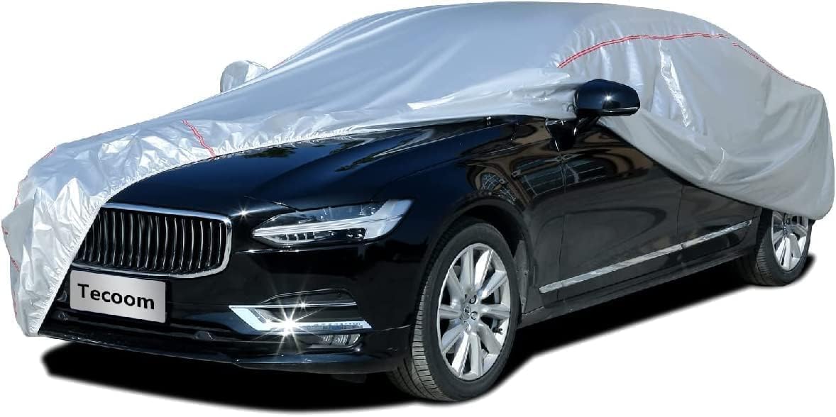 Tecoom Hard Shell Oxford Material Door Shape Zipper Design Waterproof UV-Proof Windproof Car Cover for All Weather Indoor Outdoor Fit 160-172 Inches Hatchback