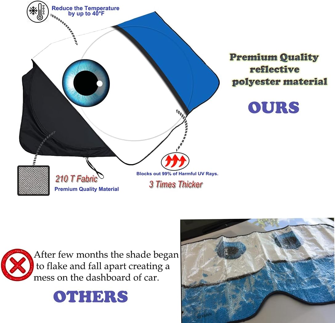 Gven Windshield Sun Shade 2025 Windshield Cover Sun Visor Automotive Interior Sun Protection Front Window Car Eyes Protector Blocks UV Rays Keep Your Vehicle Cool (Blue,L)