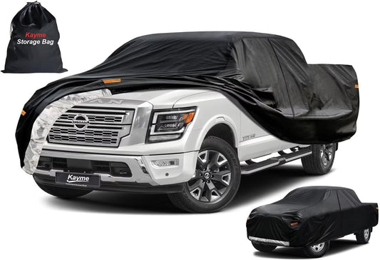 Kayme Truck Cover Custom Fit Nissan Titan(2015-2025) Crew Cab Short Bed. Full Exterior Heavy Duty Outdoor Pickup Truck Car Cover Waterproof All Weather.Car Tarp for Wind Sun Dust Protection.Black