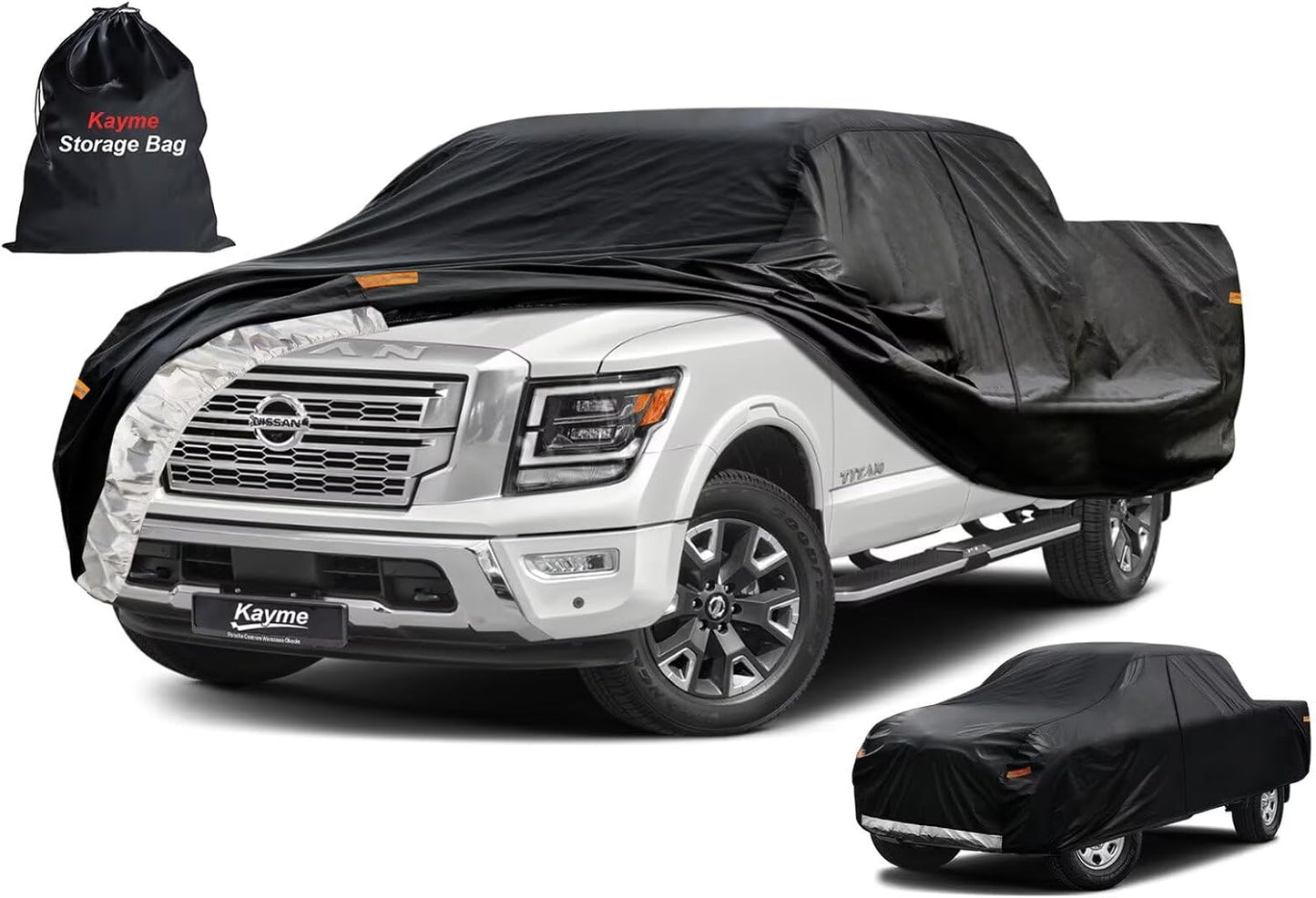 Kayme Truck Cover Custom Fit Nissan Titan(2015-2025) Regular Cab Long Bed. Full Exterior Heavy Duty Outdoor Pickup Truck Car Cover Waterproof All Weather.Car Tarp for Wind Sun Dust Protection.Black