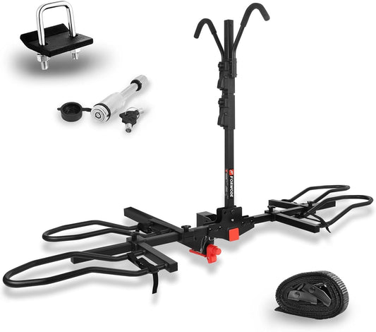 FORWODE Hitch Mount Bike Rack Fits 2 X 80 lbs Bicycle, Platform Bike Rack for Car SUV Truck, Qucik Released, Foldable Wobble Free, Locking Hitch,Fat and Standard, 2 Inch Receiver
