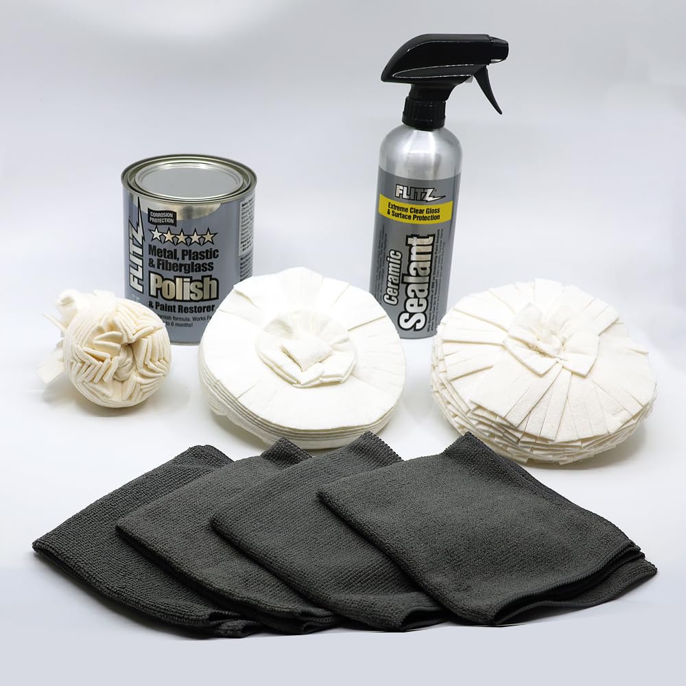 Flitz Car Buffing Kit (Ultra) - USA-Made Car Care Kits for Vehicles - Includes 2lbs Polish, 16oz Ceramic Sealant, 3", 5" and 7" BuffBalls & 4 Microfiber Cleaning Cloths - Exterior Auto Restoration Set