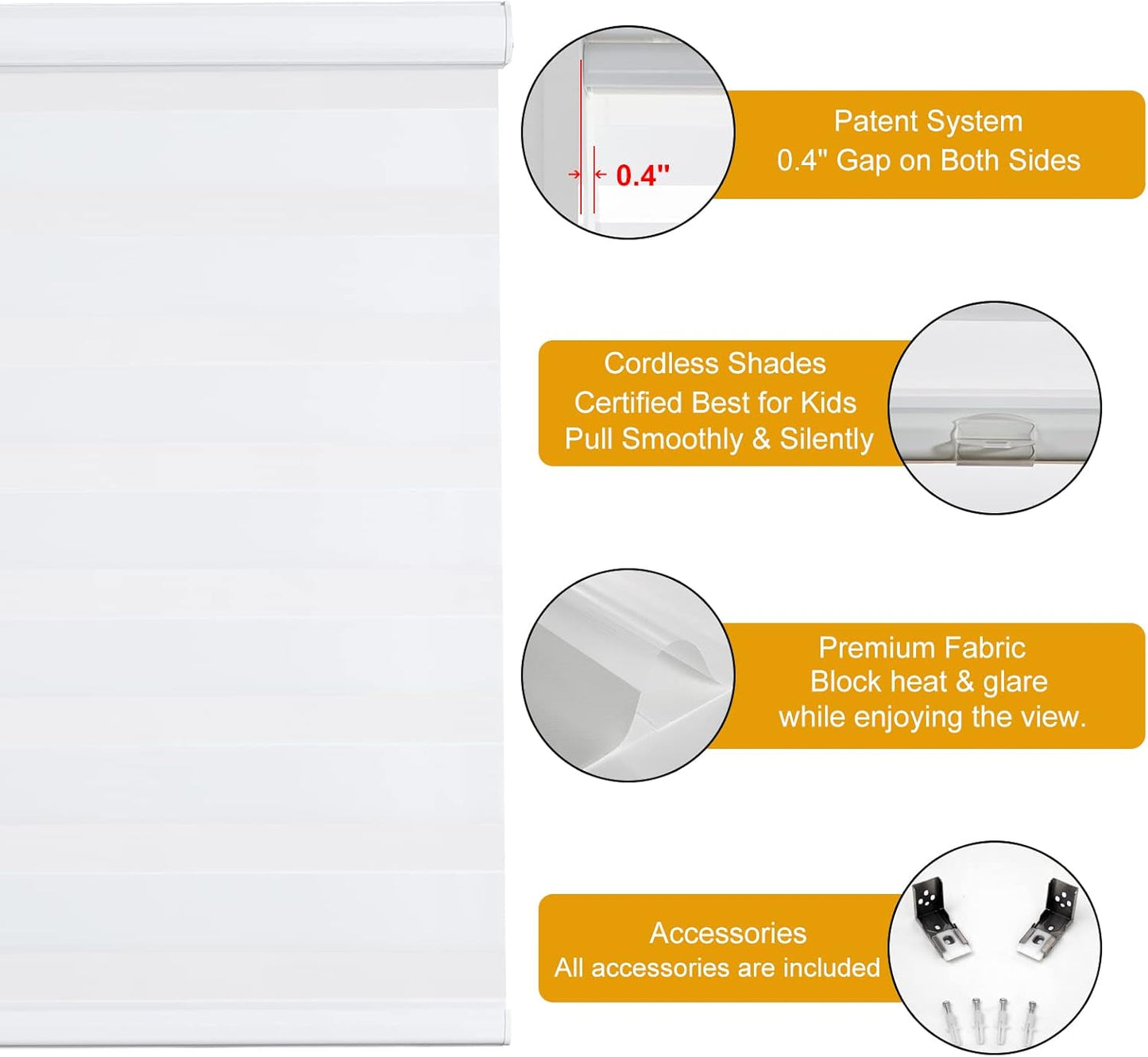 Persilux Cordless Zebra Blinds for Indoor Windows, Free-Stop Zebra Blinds Cordless, Light Filtering Sheer Shades Dual Layer for Day and Night, Zebra Roller Shades for Home (34.25" W X 72" H, Grey)