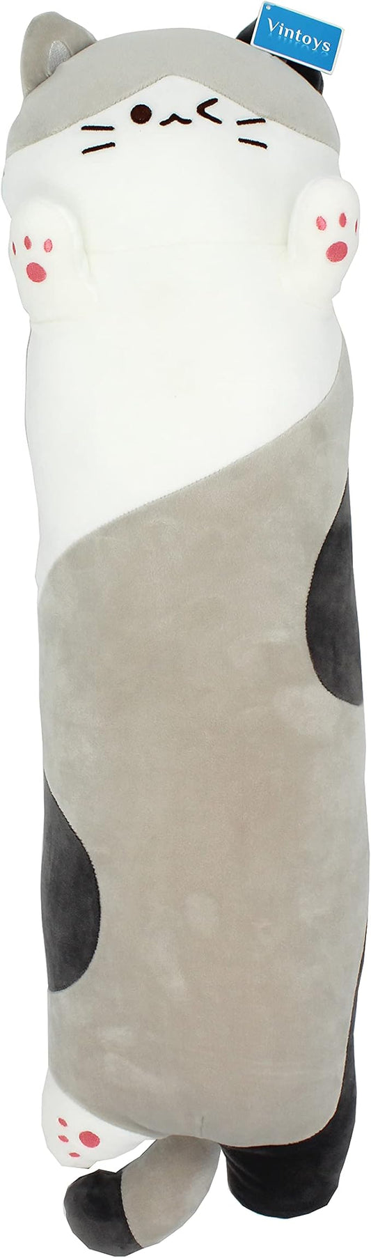 Very Soft Cat Long Hugging Pillow Plush Kitten Kitty Stuffed Animals Gray 26"