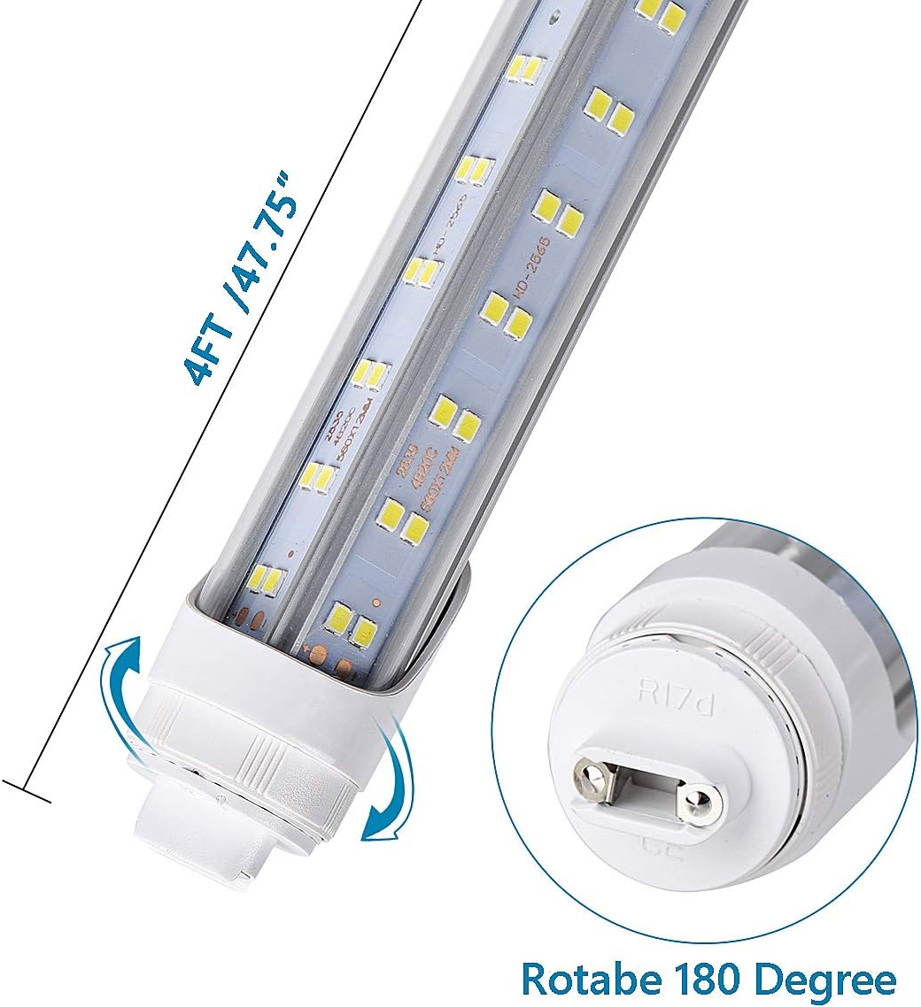10PCS, LED Shop Light 8FT Tube, 2 Pin LED Tube Lights 270 Degree Angle, V Shaped 4 Row LEDs,R17D HO Rotatable LED Bulb, 144W, Clear Cover, Cold White 6000k, Fluorescent Tube Replacement