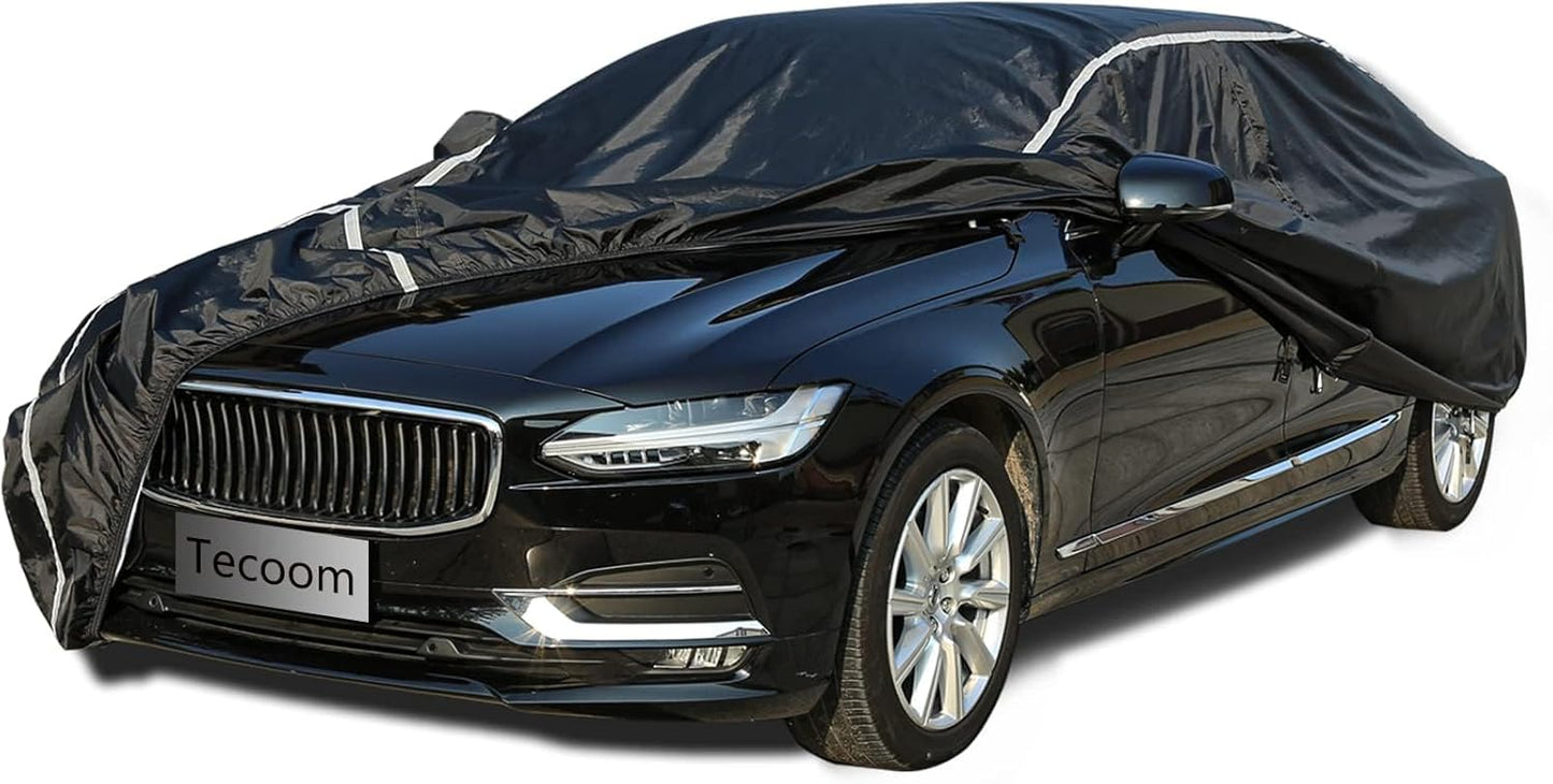 Tecoom Car Cover Waterproof All Weather, Car Covers for Automobiles with Zipper Door, Cotton Backing Car Cover, Windproof Sun UV Hail Protector Car Cover, Universal Fit for Sedan (201"-210")