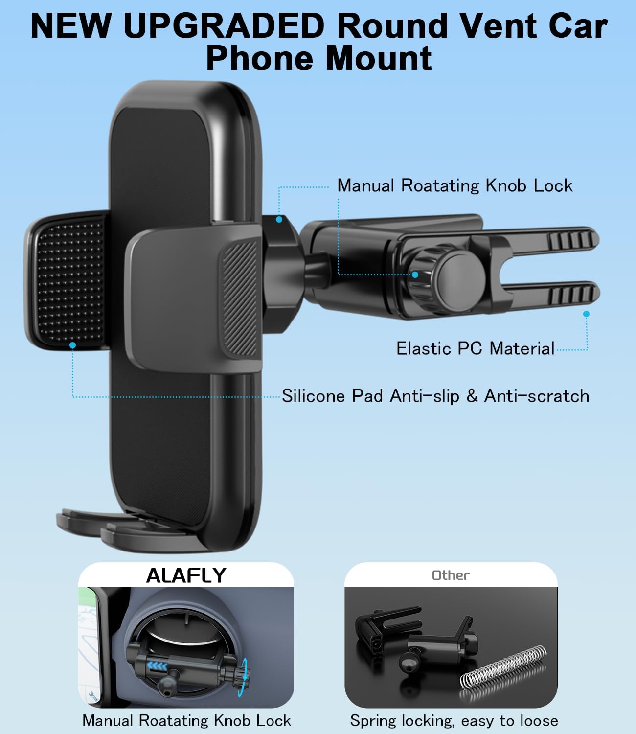 Round Vent Car Phone Holder for Jeep Wrangler JL(2018-2025) Gradiator (2020-2024) Compass (2009-2016) [Thick Case Friendly] Air Vent Car Mount for All Smartphone 4-7.2 inch