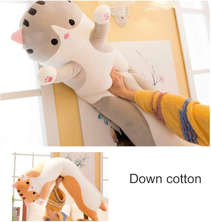 WUYU Lovely Plush Cat Doll Cute Cartoon Soft Stuffed Kitten Pillow Long Throw Sleeping Pillow Doll Toy Gift for Kids Girlfriend Multiple Size (Grey,150cm/59in)