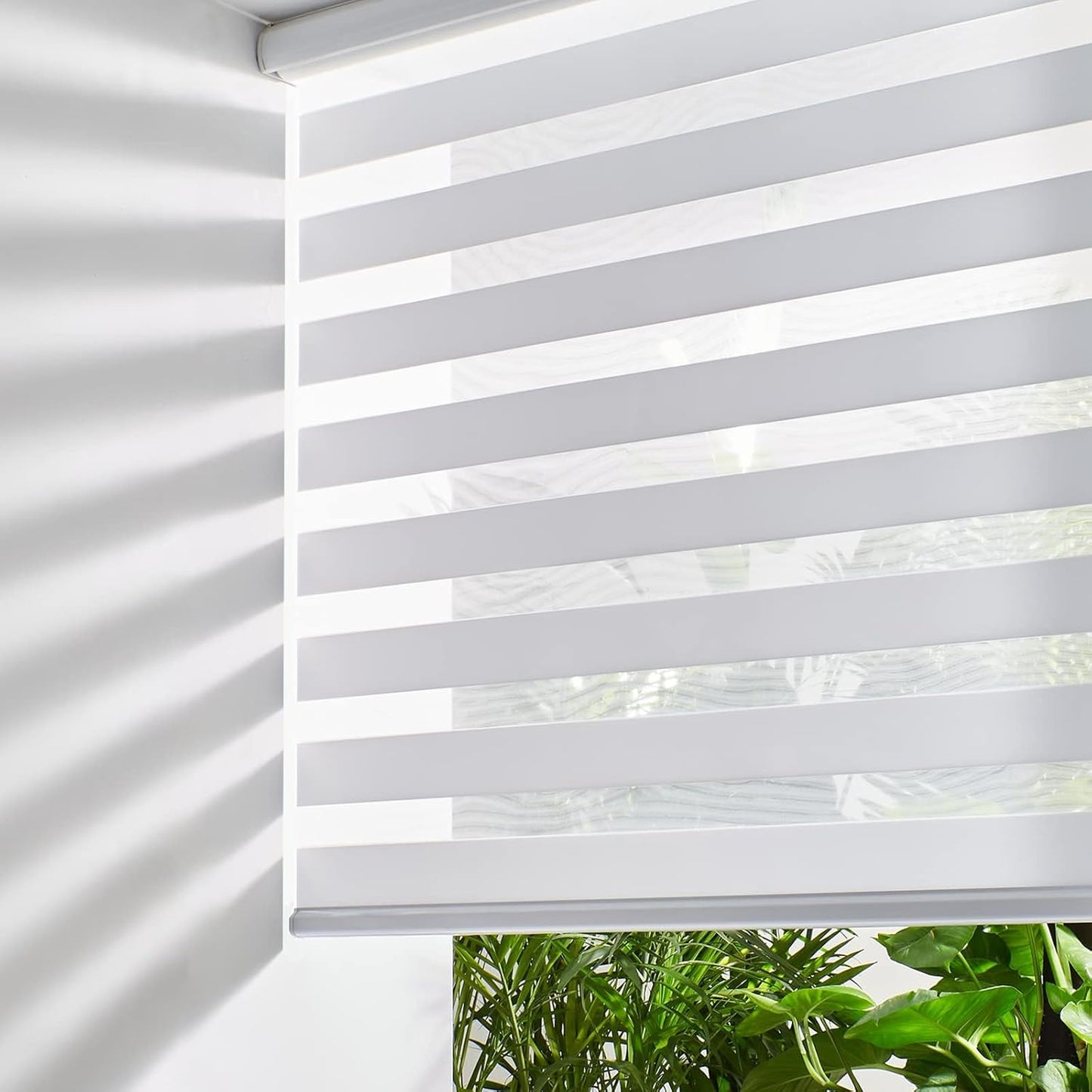 Persilux Zebra Blinds for Windows, Cordless Roller Shades for Windows Room Darkening Roller Blinds (60" W x 72" H, White) Light Control for Day and Night Light Filtering Sheer Shades for Home