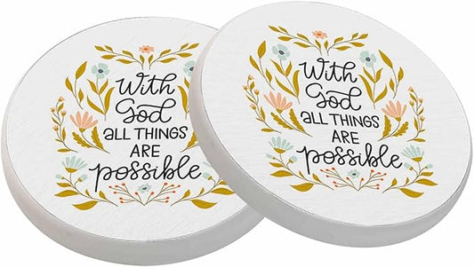 with God All Things are Possible Coasters for Drinks Absorbent Ceramic Drink Coaster for Coffee Wooden Table Home Decor Set of 2