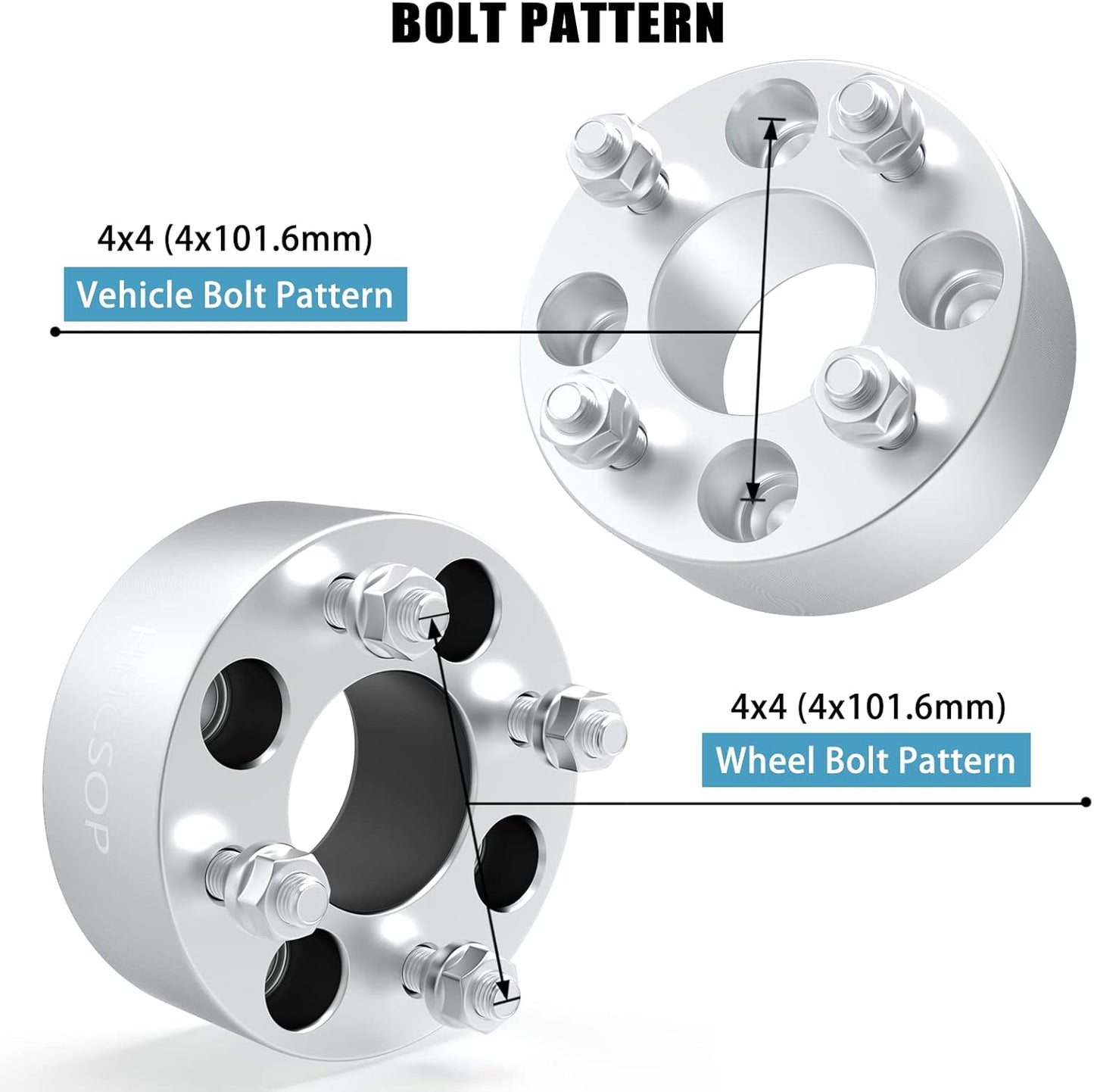 HHCSOP 4x4 2" Golf Cart Wheel Spacers for EZ GO EZGO Club Car, 4PCS 4x101.6mm ATV Wheel Adapters Hub Bore 62mm with 1/2" Studs