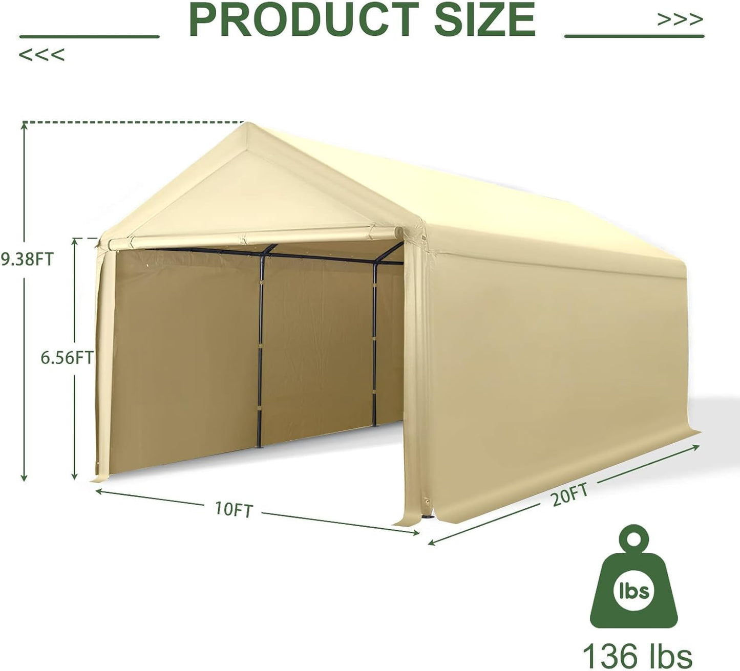 10x20 ft Heavy Duty Carport with Removable Sidewalls,All Weather Carport Garage Party Tent Large Outdoor Canopy Storage Shed for Auto,Truck,Boat,Party (Beige)