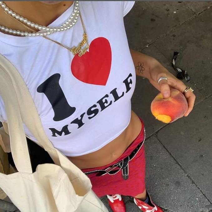 Women Girls Y2K Crop Top Letter Print Baby Tees Grunge T-Shirt
