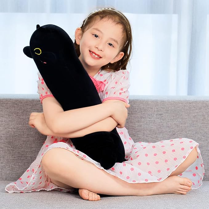 Black Cat Plush Toy Soft Long Cat Pillow Plushies Doll Stuffed Animal Plush Body Pillow Black Sesame Meowchi Sofa Throw Pillow Decoration Gift for Kids Girl, 70cm/27.5inch