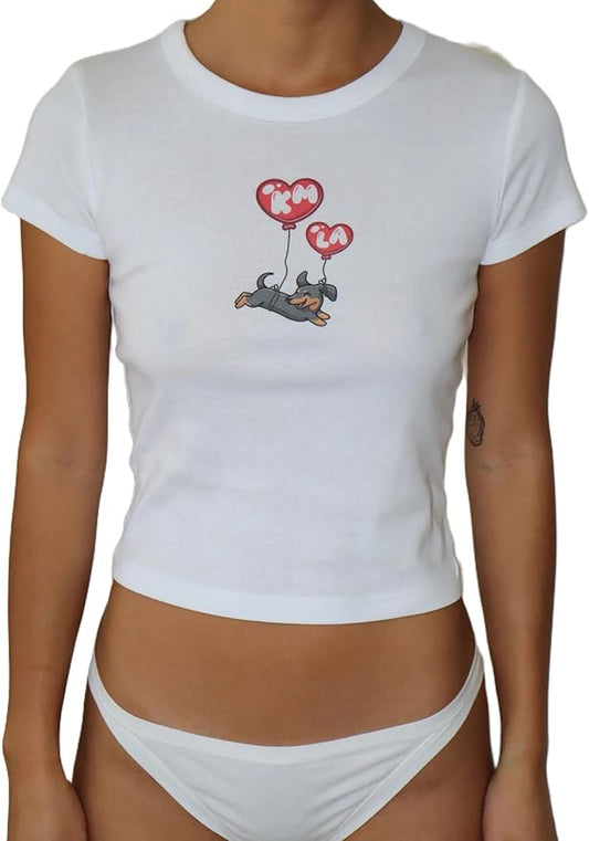 Y2k Graphic Baby Tees for Women Funny Kitten Shirt Tops Aesthetic Fairy Grunge Crop Top 90s 2000s Vintage Clothing